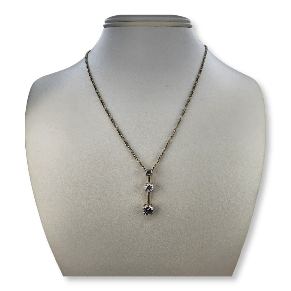 Unbranded Necklace Sterling‎ Silver 925 18in Silver CZ Three Stone Drop Pendant - Picture 2 of 9